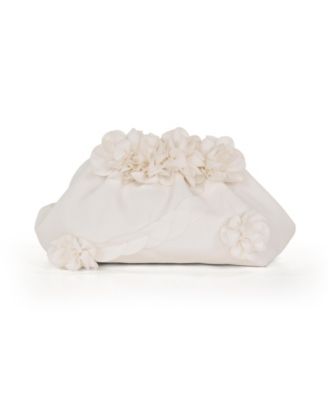 Woman's Violet Jacquard Satin Floral Applique Pouch Clutch