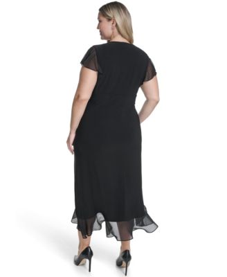 Plus Size V-Neck Flutter-Sleeve Midi Dress