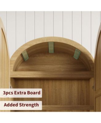 72" Tall Dome Bookcase with Drawers, 4-Tier Wooden Bookshelf Storage Cabinet with Door, Farmhouse Arched Cabinet with Storage