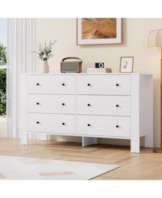 Natural Oak 6-Drawer Dresser, Modern Double Dresser and Storage Organizer for Bedroom or Entryway
