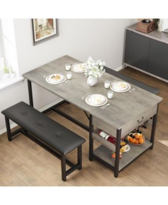 Dining Table Set for 4, Kitchen Dining Table Set with Upholstered Benches, Kitchen Dining Room Table with Storage Drawers
