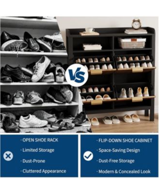 Shoe Storage Cabinet with 4 Flip Drawers, Fluted Narrow Shoe Storage Cabinet Organizer with Legs