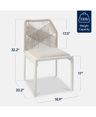 Set of 2 Indoor/Outdoor Aluminum Woven Side Dining Chairs w/ All-Weather Rope