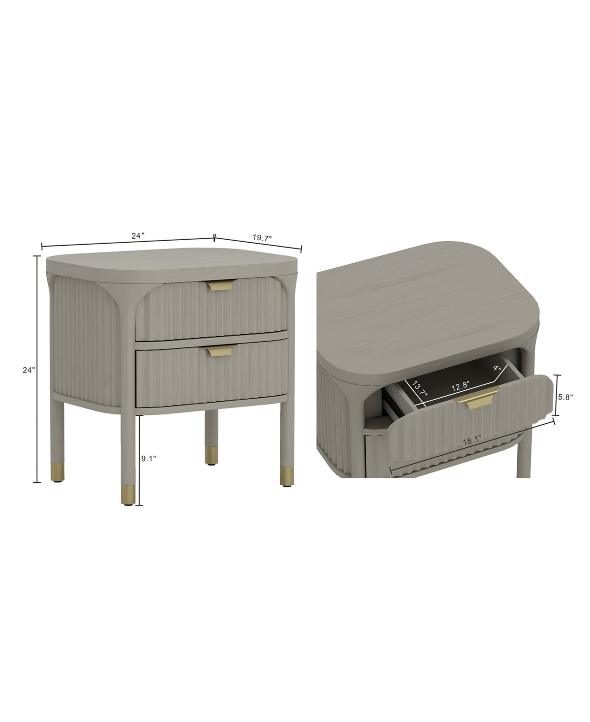 Park 24" Rubberwood 2-Drawer Nightstand