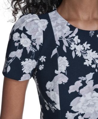 Women's Printed Puff-Sleeve Sheath Dress