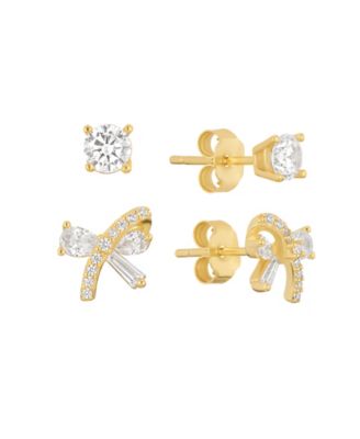 2-Pc. Cubic Zirconia Bow 14k Gold Over Sterling Silver Stud Earring Set