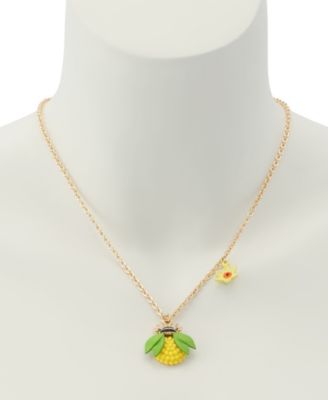 Faux Stone Hothouse Bloom Bee Pendant Necklace