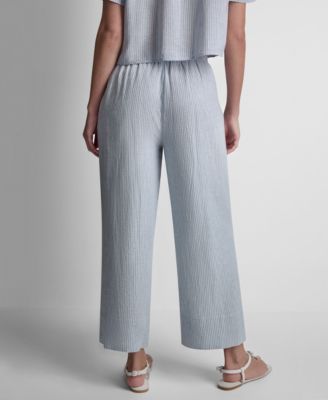 Petite Linen-Blend High-Waist Wide-Leg Drawstring Pants