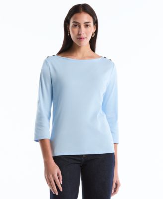 Petite Button Detail Boat Neck Top