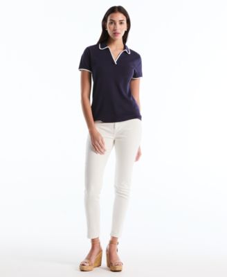 Petite Contrast Trim Johnny Collar Polo Shirt