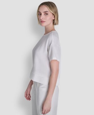 Women's Textured Woven Short-Sleeve Crew Neck Top