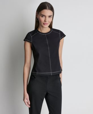 Women's City Ponte Knit Cap-Sleeve Crew Neck Top