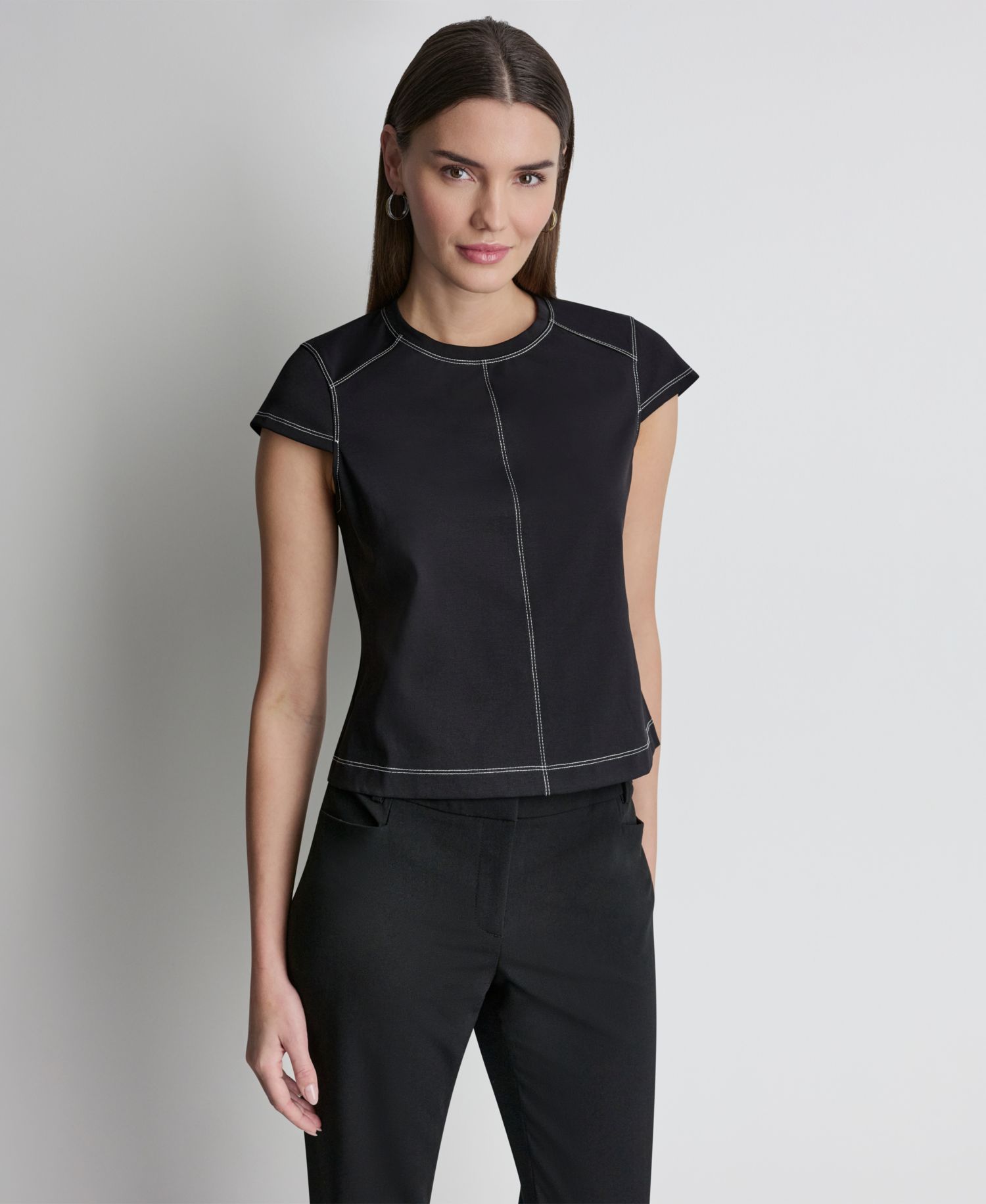 Women's City Ponte Knit Cap-Sleeve Crew Neck Top