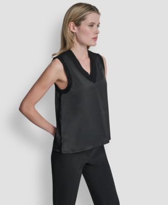 Women's Mixed Media V-Neck Sleeveless Sweater