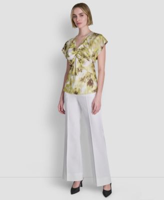 Women's Printed Woven Short-Sleeve V-Neck Blouse