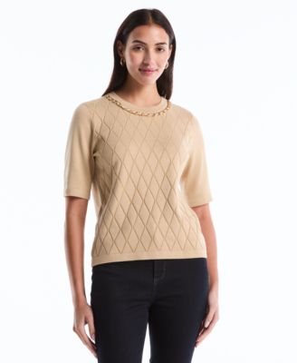 Petite Diamond Stitch Crew Neck Sweater