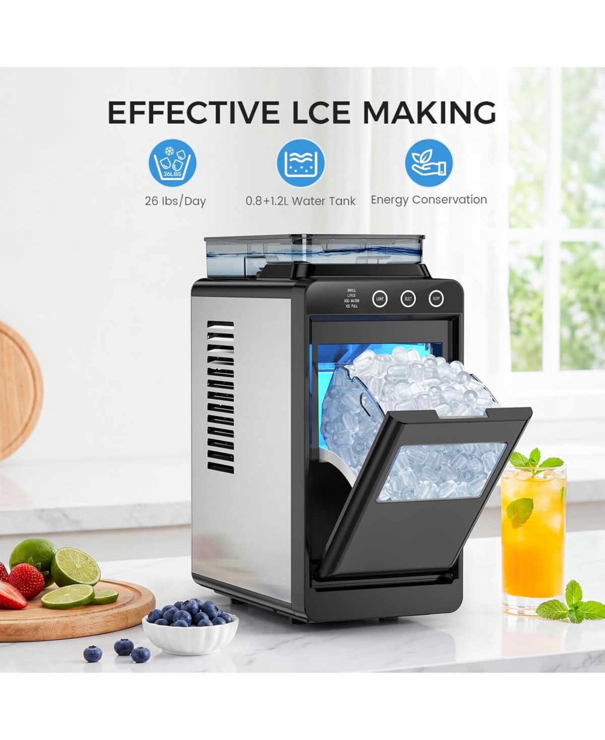 Cowsar Countertop Ice Maker, 26 lbs/24H Self-Cleaning