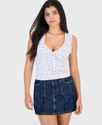 Juniors' Printed Ruched Sleeveless Top