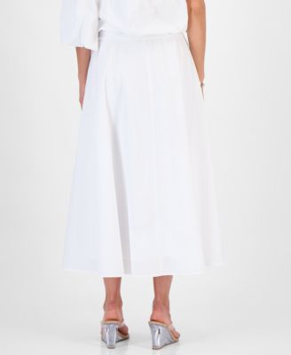 Petite Solid Pleated Drawstring Midi Skirt