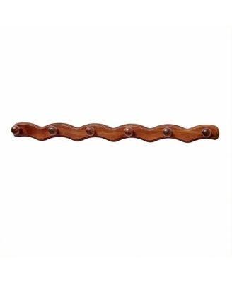 Wave-Shape Walnut Wood Coat Rack with 6 Hooks for Hats, Coats, Bags