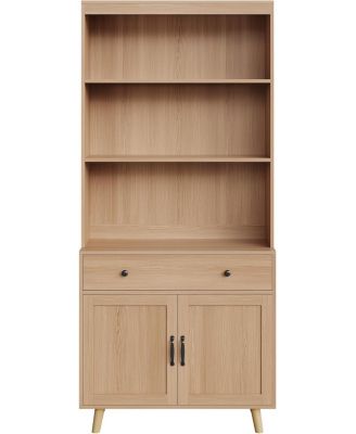 Tall Freestanding Wooden Bookcase with Storage Cabinet, Doors & Drawers – 72.4" Display Bookshelf for Living Room, Bedroom, Home Office