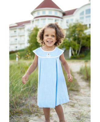 Little Girls Linen Look Dress With Vintage Flower