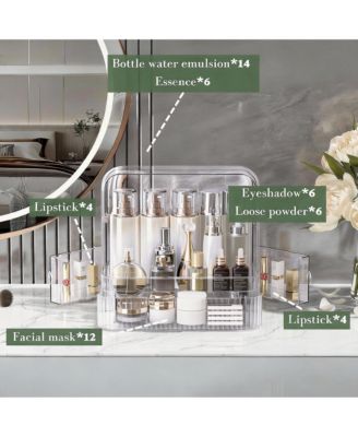 Cosmetics Organizer with Clear Lid, Drawers, Portable Handle, Dustproof, Space-saving