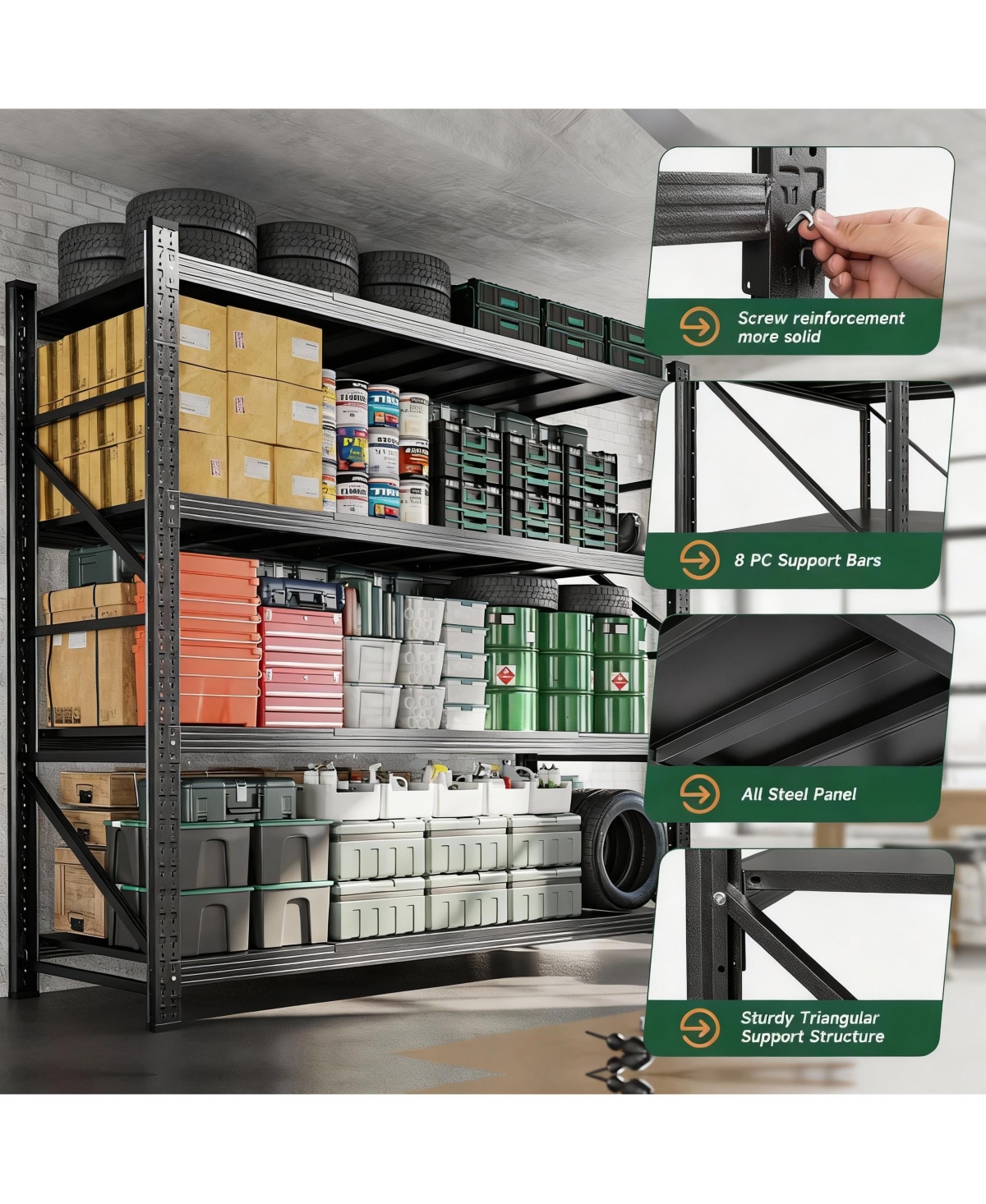 Yigii Heavy Duty79" W x 70" H Garage Shelving, 4-Tier, Adjustable, 6000 lbs Capacity