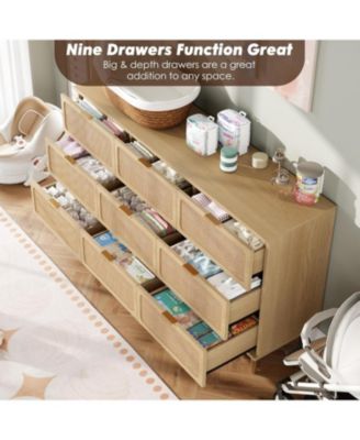 Garvee Rattan 9-Drawer Dresser, Tall Modern Closet with Deep Storage