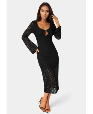 Women's Long Sleeve Cut Out Crochet Maxi Dress