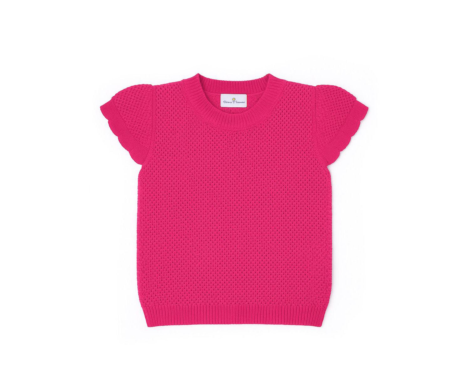Big Girls Short Sleeve Sweater with Scallop Edges