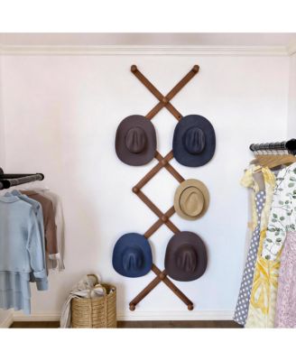 Wooden Expandable Wall Rack 14 Hooks 24" Long Space-saving Hat & Coat Organizer