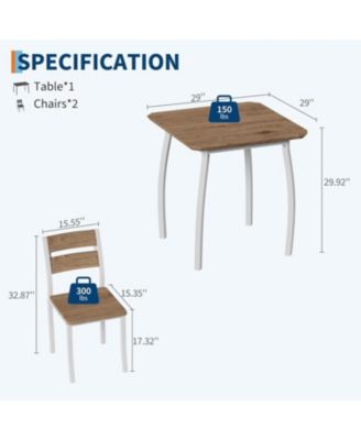Modern 3 Piece Dining Table Set for 2 – Metal Frame, Wood Grain Tabletop, Wooden Cushion Chairs