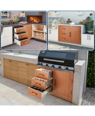 PeakPursuit Stainless Steel Outdoor Kitchen Door Drawer Combo - Triple Drawers & Access Door, Propane Storage & Adjustable Garbage Ring