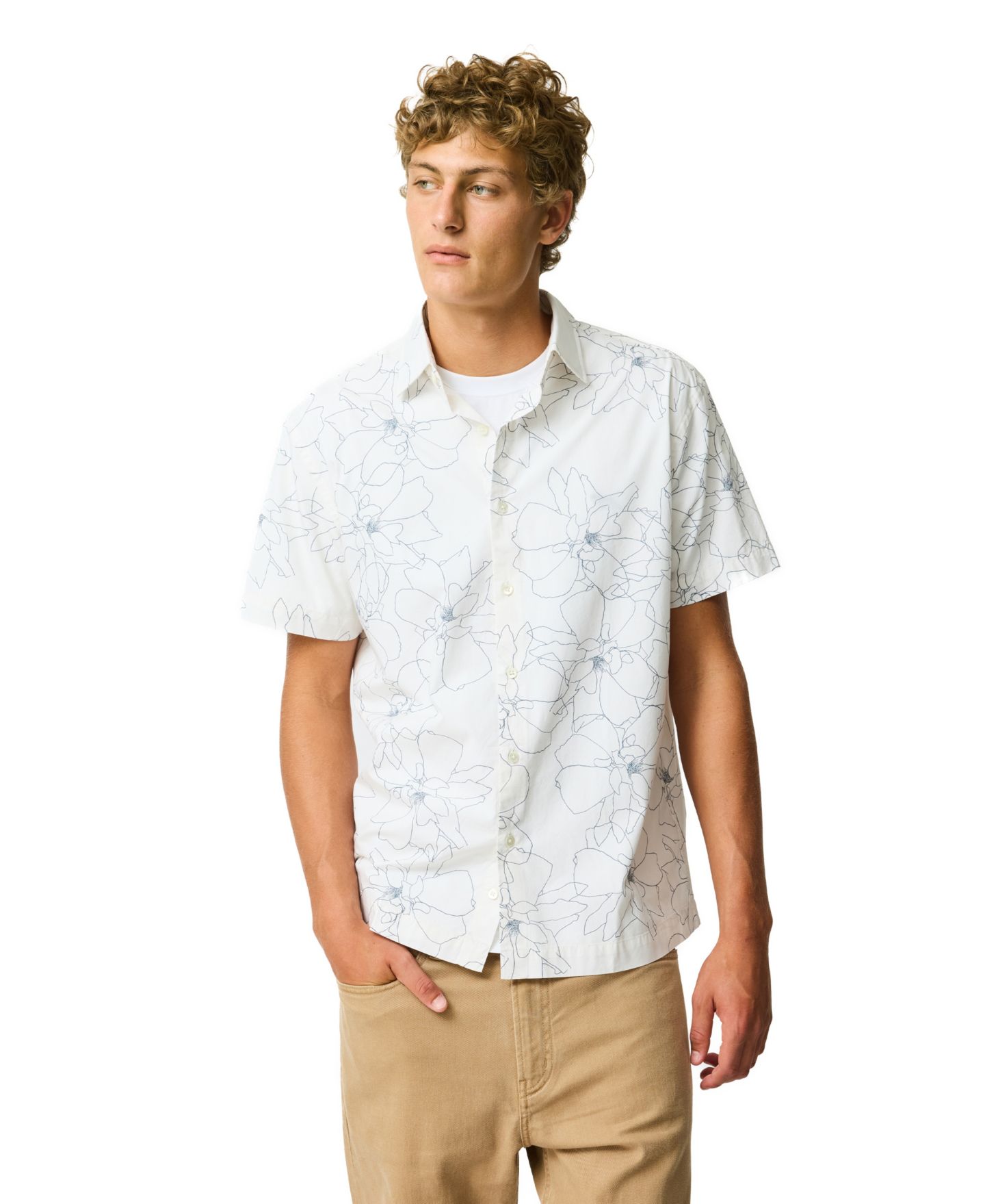 Мужская рубашка Rodd & Gunn Regular Fit Bird Rock Short Sleeve Cotton, цвет: Фарфоровый — фото 1