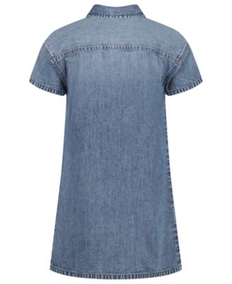 Girls' 7-16 Short-Sleeve Patch Pocket Denim Shirtdress