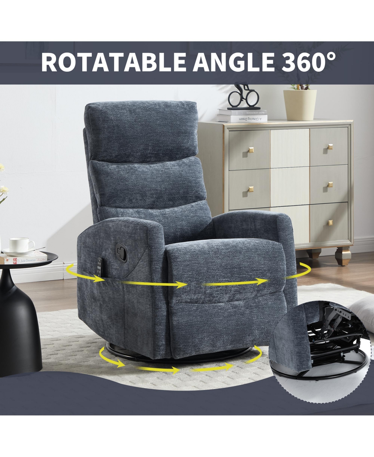 Clihome Heat Massage Manual Recliner Chair with Rocker and Swivel