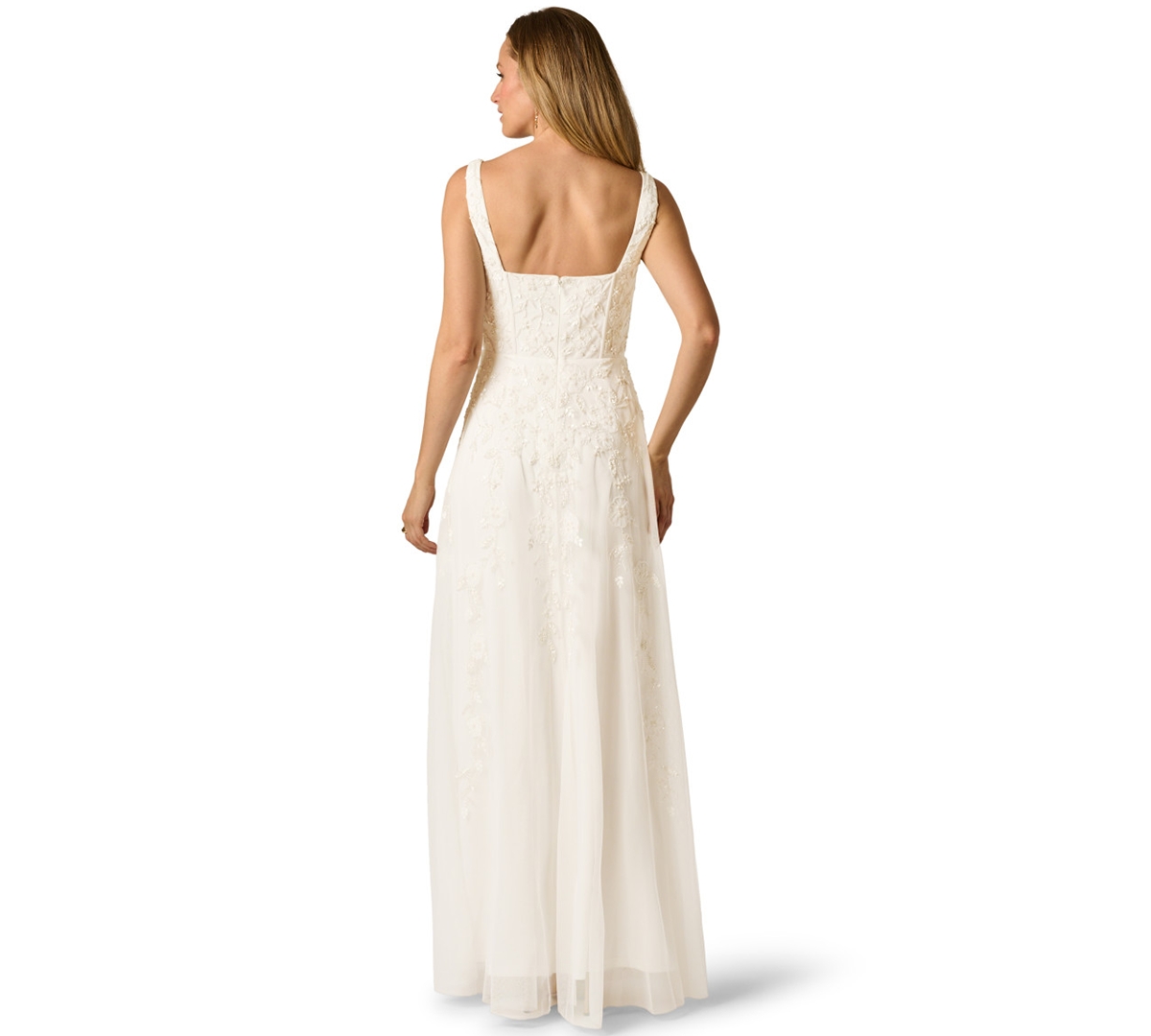 Adrianna Papell Women's Square Neck Sleeveless Beaded Gown