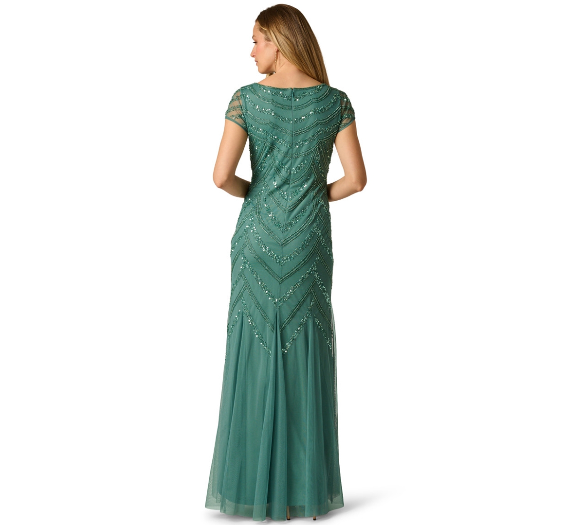 Adrianna Papell Embellished Godet-Inset Gown