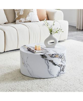 Simple Marble Texture Round MDF Coffee Table (23.6" x 11.8)