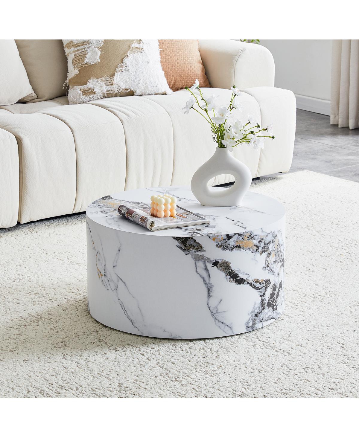 Streamdale Furniture Simple Marble Texture Round Mdf Coffee Table (23.6" x 11.8)
