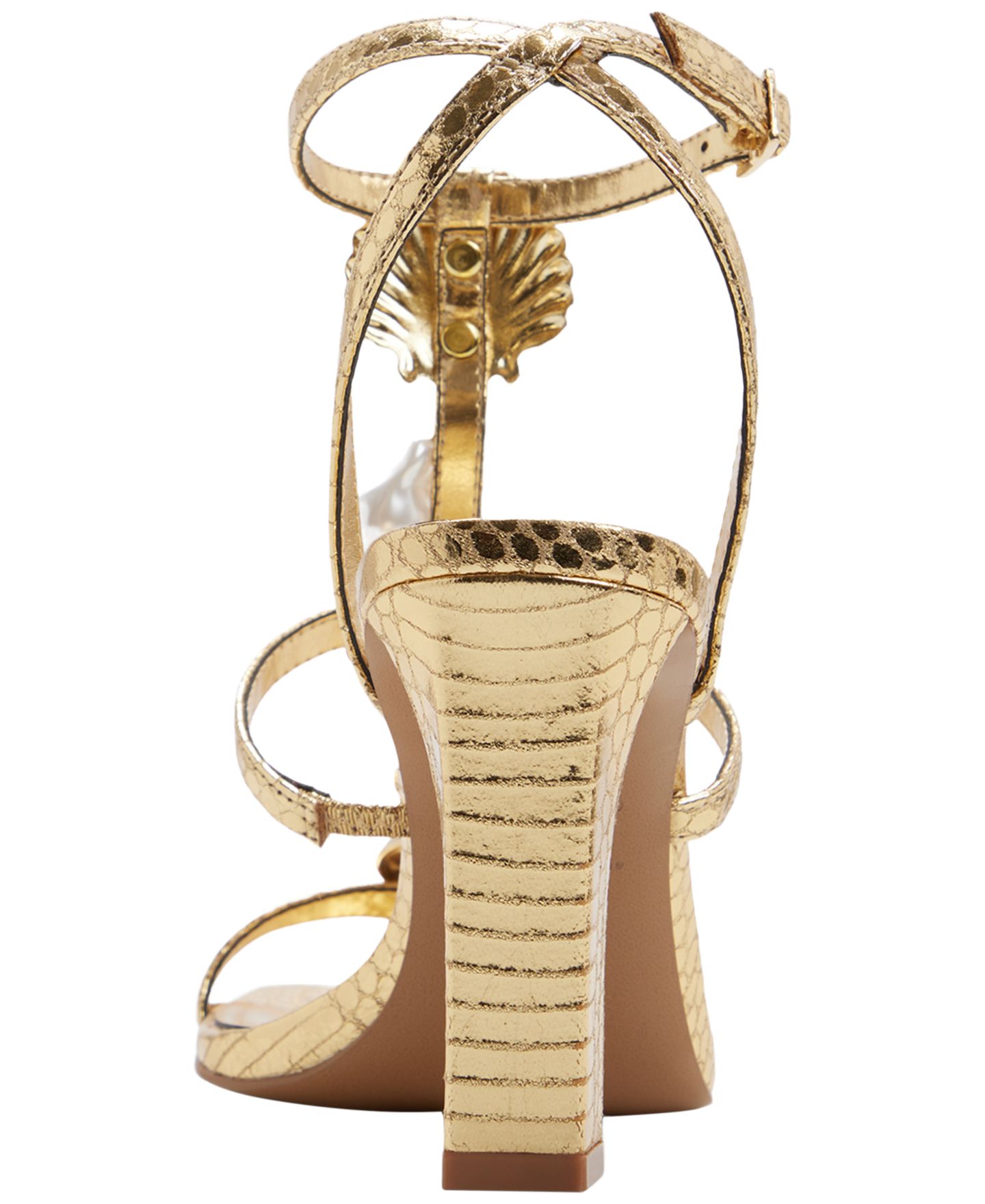 Женские сандалии ALDO Taylar Square Toe Block Heel, цвет: Золотой металлик гладкий — фото 3