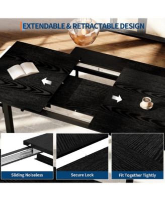 Extendable Dining Table Set for 6-8 People, Farmhouse Style Wooden Table with 2 Benches and 2 Stools