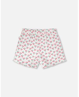 Toddler Girls Rib Shorts White Printed Cherries