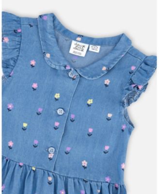 Big Girls Sleeveless Button Down Dress Flower Print