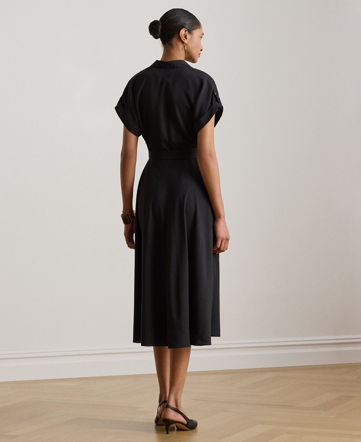 Lauren Ralph Petite Belted Crepe Collared Dress