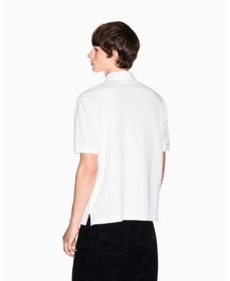 Men's Short Sleeve Mercerized Cotton All Over Logo Print Polo Shirt