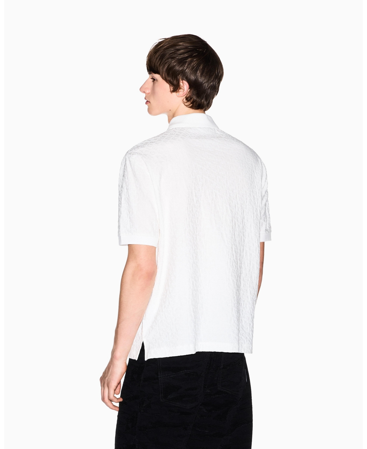 A|X Armani Exchange Men's Short Sleeve Mercerized Cotton All Over Logo Print Polo Shirt