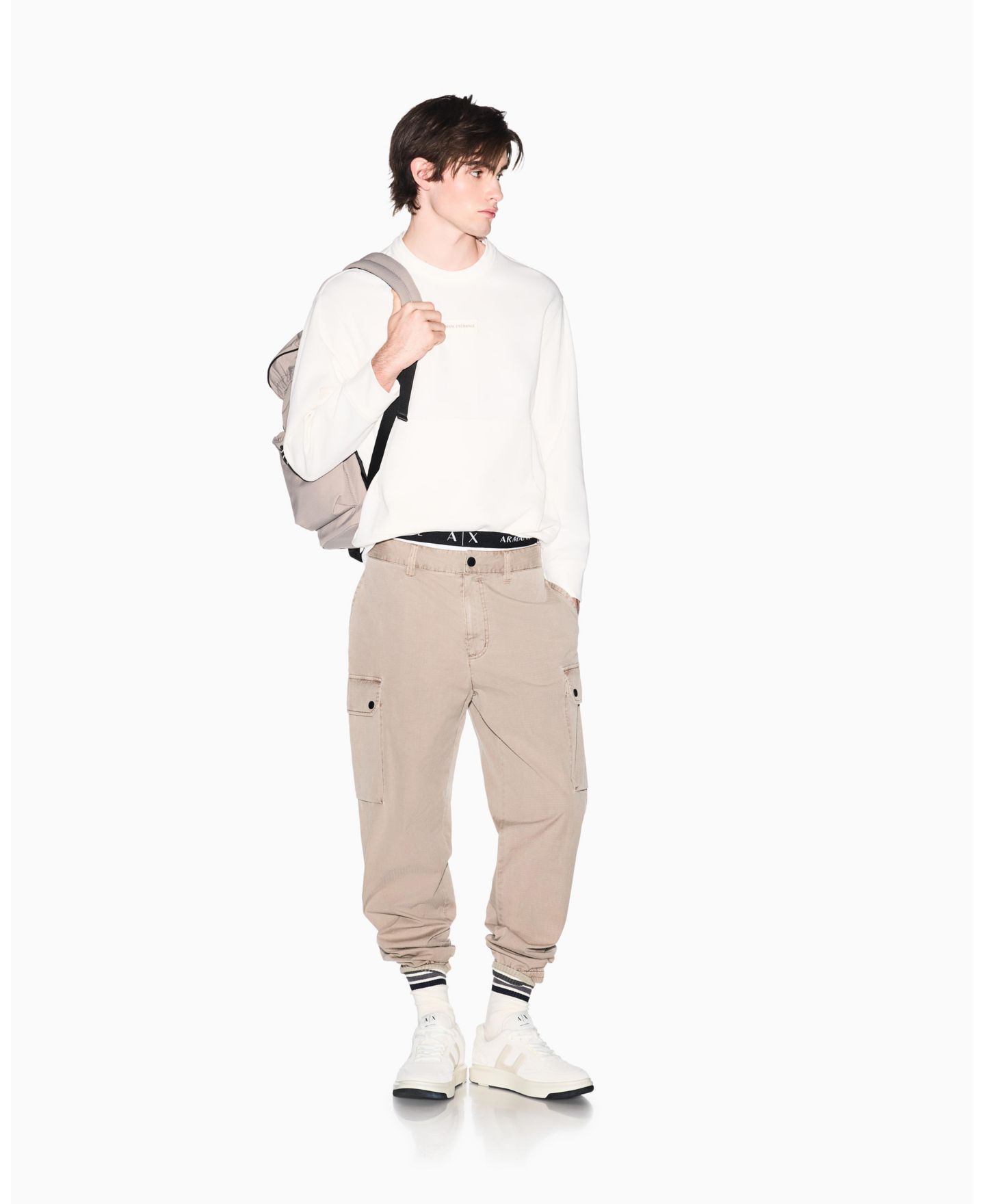 Мужские толстовки A|X Armani Exchange White Edition Logo Crewneck, цвет: Кремовый — фото 2
