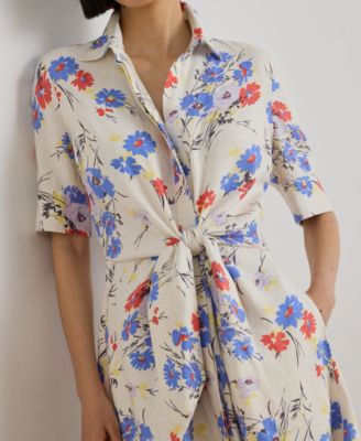 Petite Floral Tie-Front Collared Shirt Dress